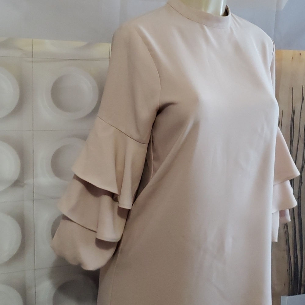 Zara Tan color ruffle sleeve mini dress Size M - Picture 3 of 8